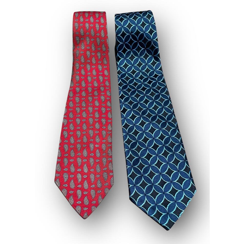 Club Room And Ermenegildo Zegna Silk Tie Reb And Blue Lot Of 2